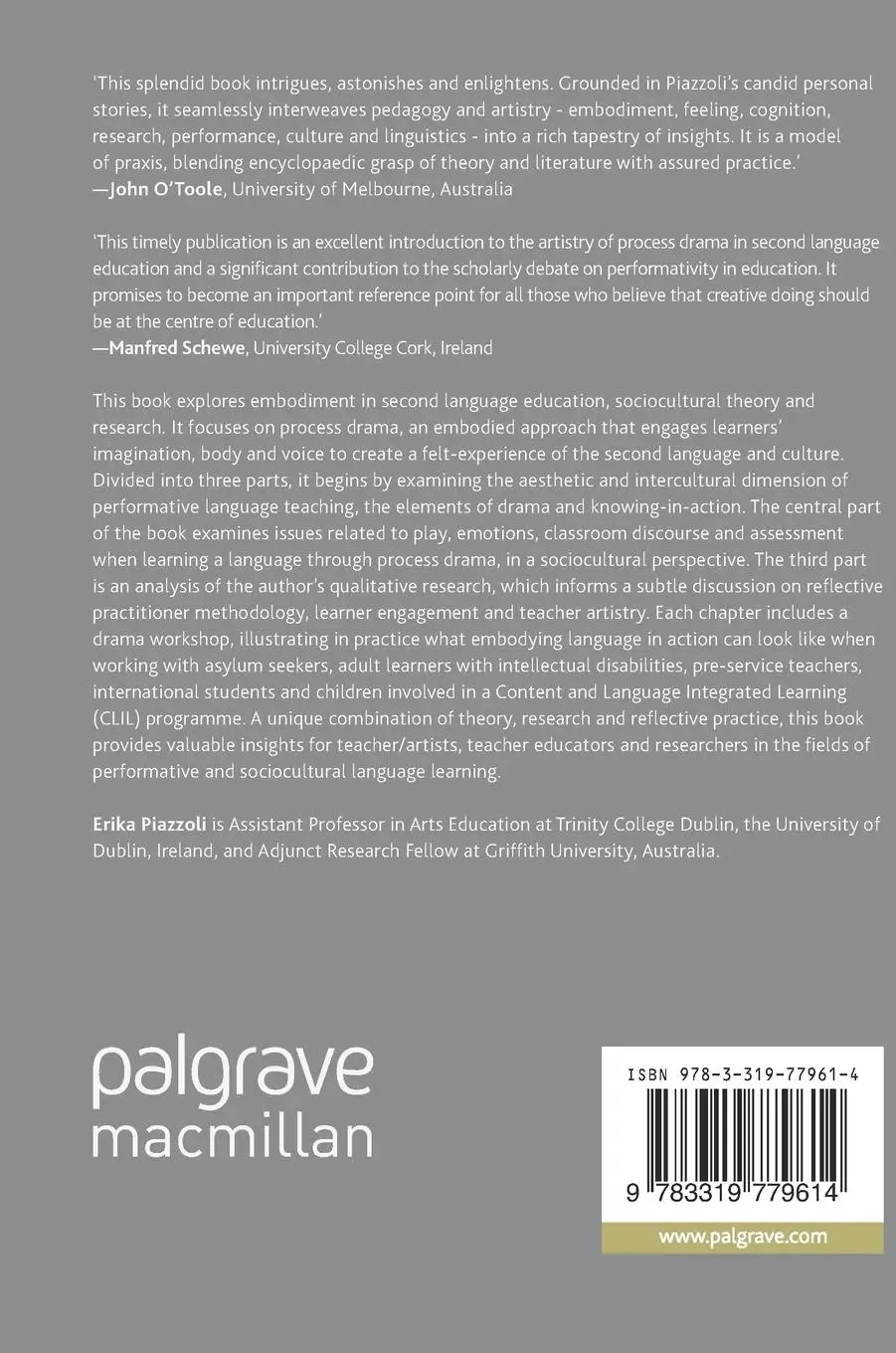 Rückseite: 9783319779614 | Embodying Language in Action | Erika Piazzoli | Buch | xix | Englisch