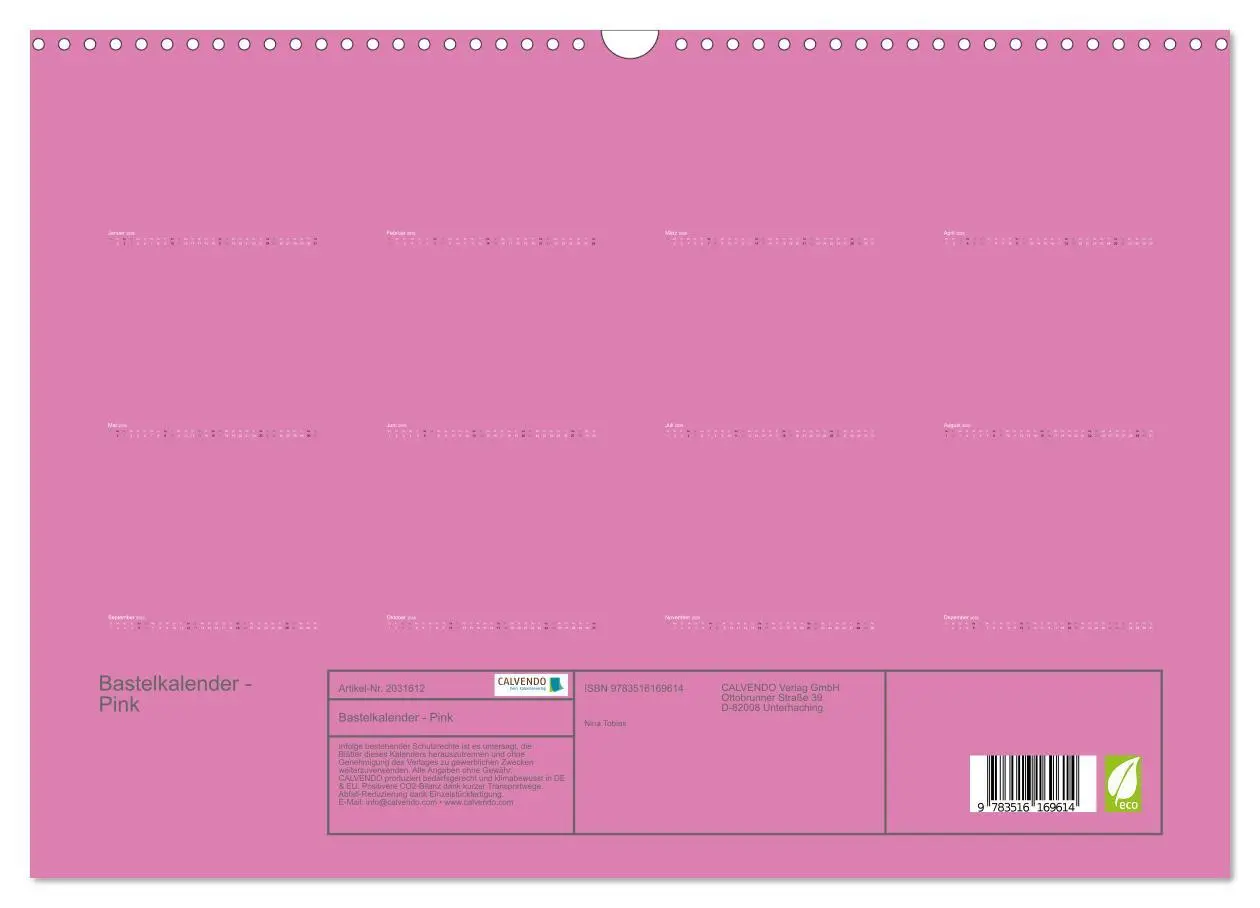Bild: 9783516169614 | Bastelkalender - Pink (Wandkalender 2026 DIN A3 quer), CALVENDO...