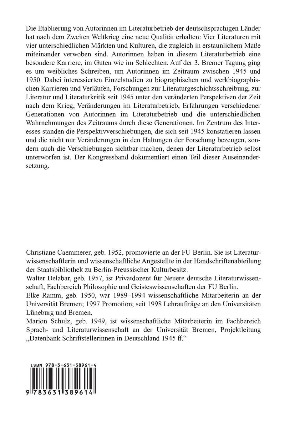Rückseite: 9783631389614 | Erfahrung nach dem Krieg | Christiane Caemmerer (u. a.) | Taschenbuch