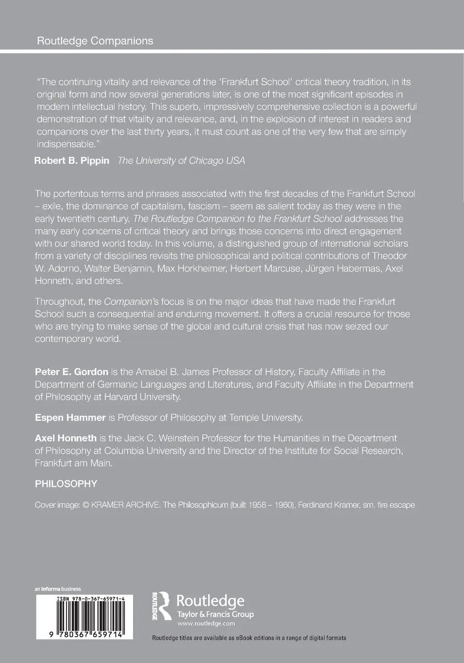 Rückseite: 9780367659714 | The Routledge Companion to the Frankfurt School | Gordon (u. a.)