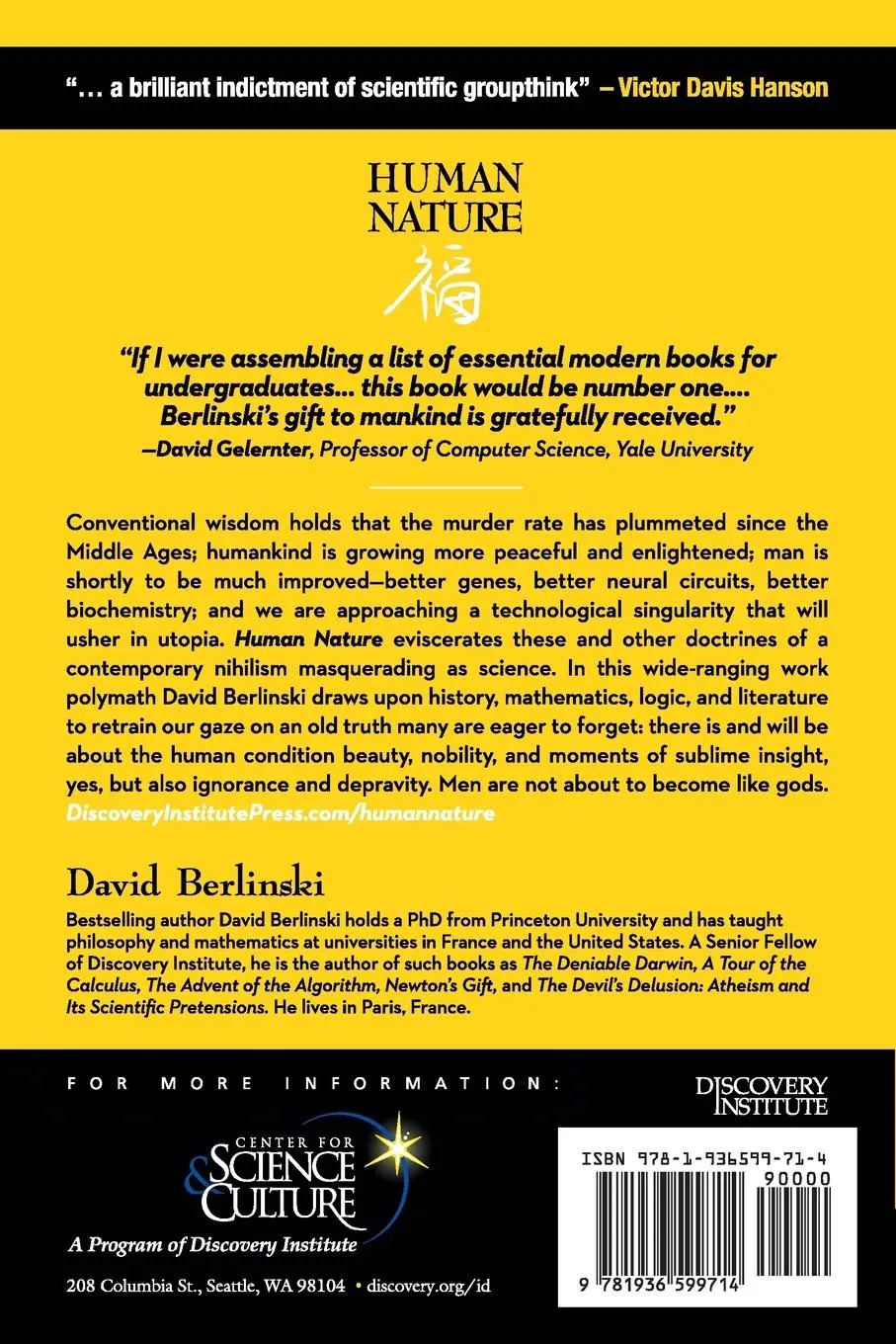 Rückseite: 9781936599714 | Human Nature | David Berlinski | Taschenbuch | Kartoniert / Broschiert
