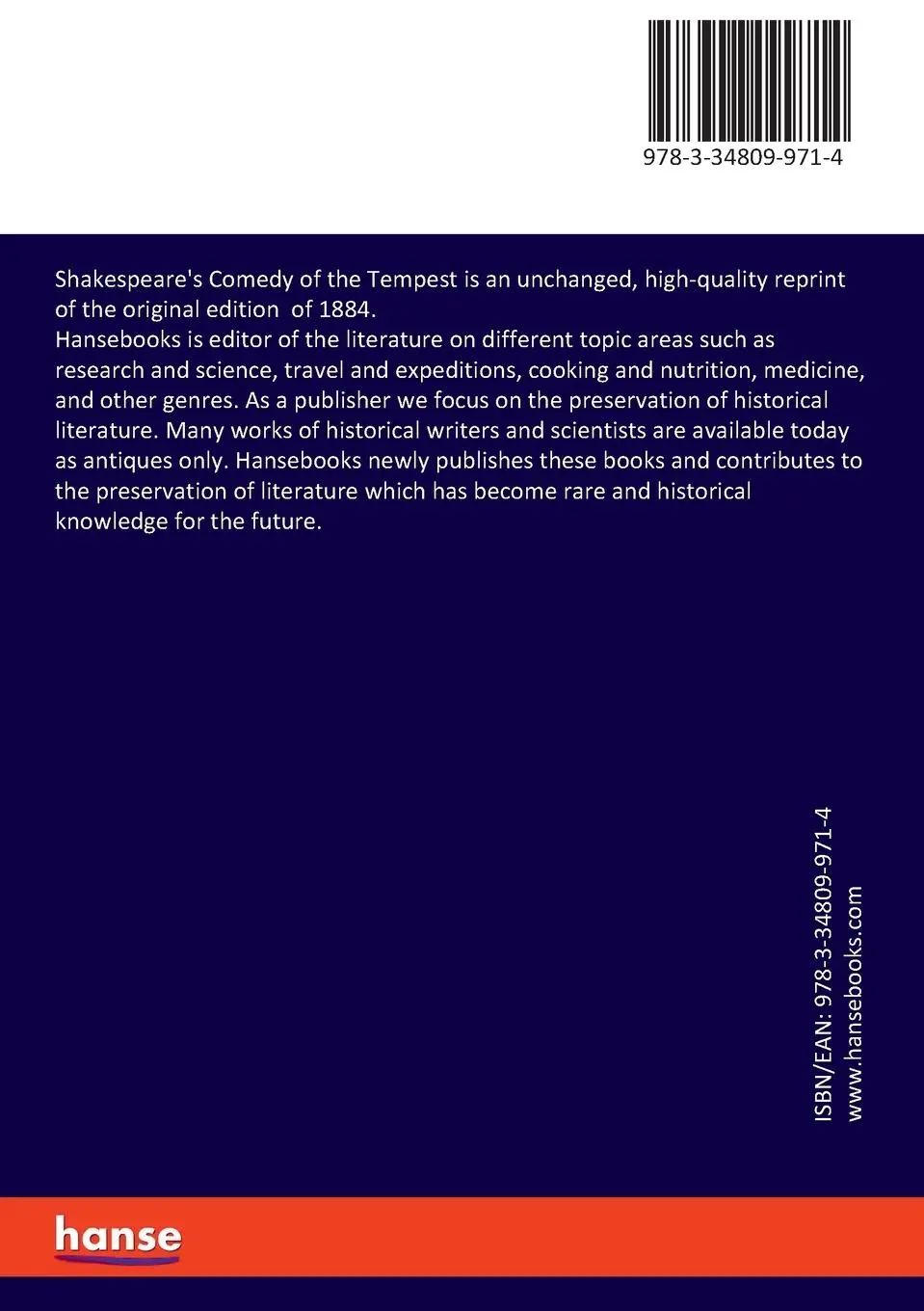 Rückseite: 9783348099714 | Shakespeare's Comedy of the Tempest | William J. Rolfe | Taschenbuch