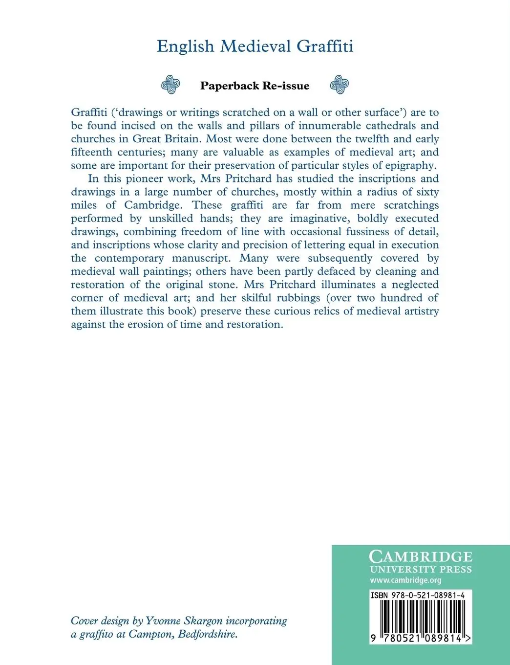 Rückseite: 9780521089814 | English Medieval Graffiti | V. Pritchard | Taschenbuch | Englisch