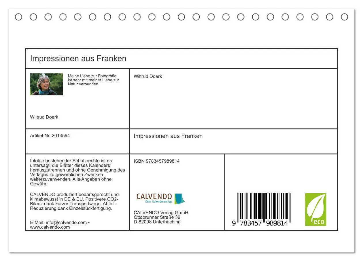 Bild: 9783457989814 | Impressionen aus Franken (Tischkalender 2026 DIN A5 quer), CALVENDO...