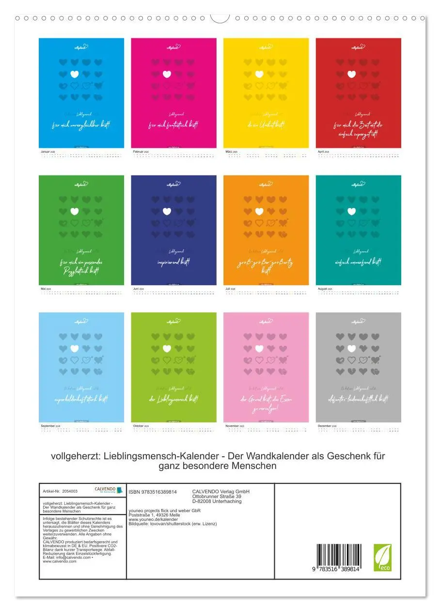 Bild: 9783516389814 | vollgeherzt: Lieblingsmensch-Kalender - Der Wandkalender als...