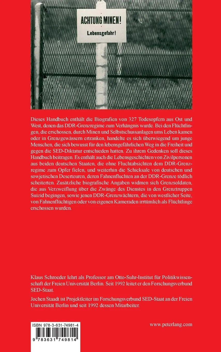 Rückseite: 9783631749814 | Die Todesopfer des DDR-Grenzregimes an der innerdeutschen Grenze...