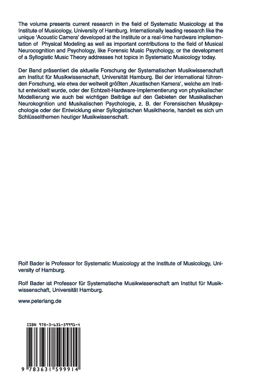 Rückseite: 9783631599914 | Musical Acoustics, Neurocognition and Psychology of Music -...