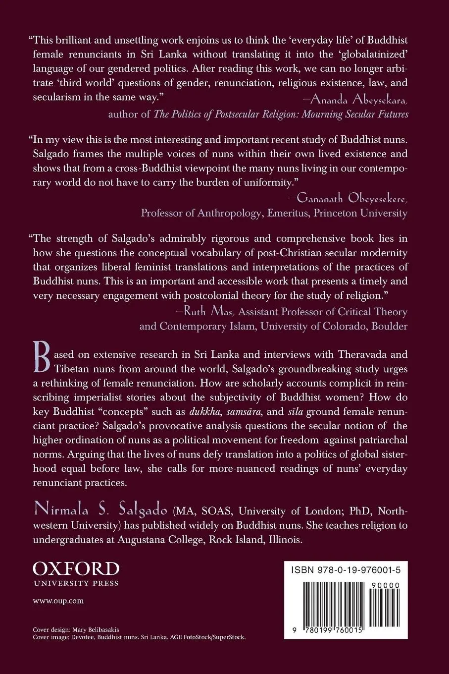 Rückseite: 9780199760015 | Buddhist Nuns and Gendered Practice | Nirmala S. Salgado | Taschenbuch