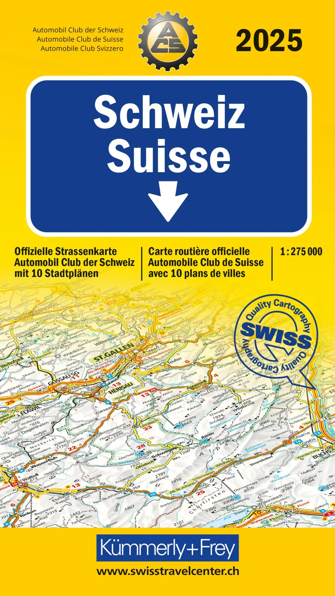 Cover: 9783259300015 | Kümmerly+Frey Strassenkarte ACS Schweiz 2025 1:275.000 | (Land-)Karte