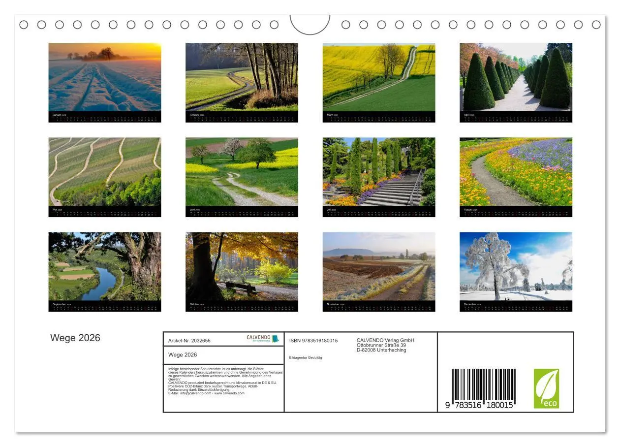 Bild: 9783516180015 | Wege 2026 (Wandkalender 2026 DIN A4 quer), CALVENDO Monatskalender