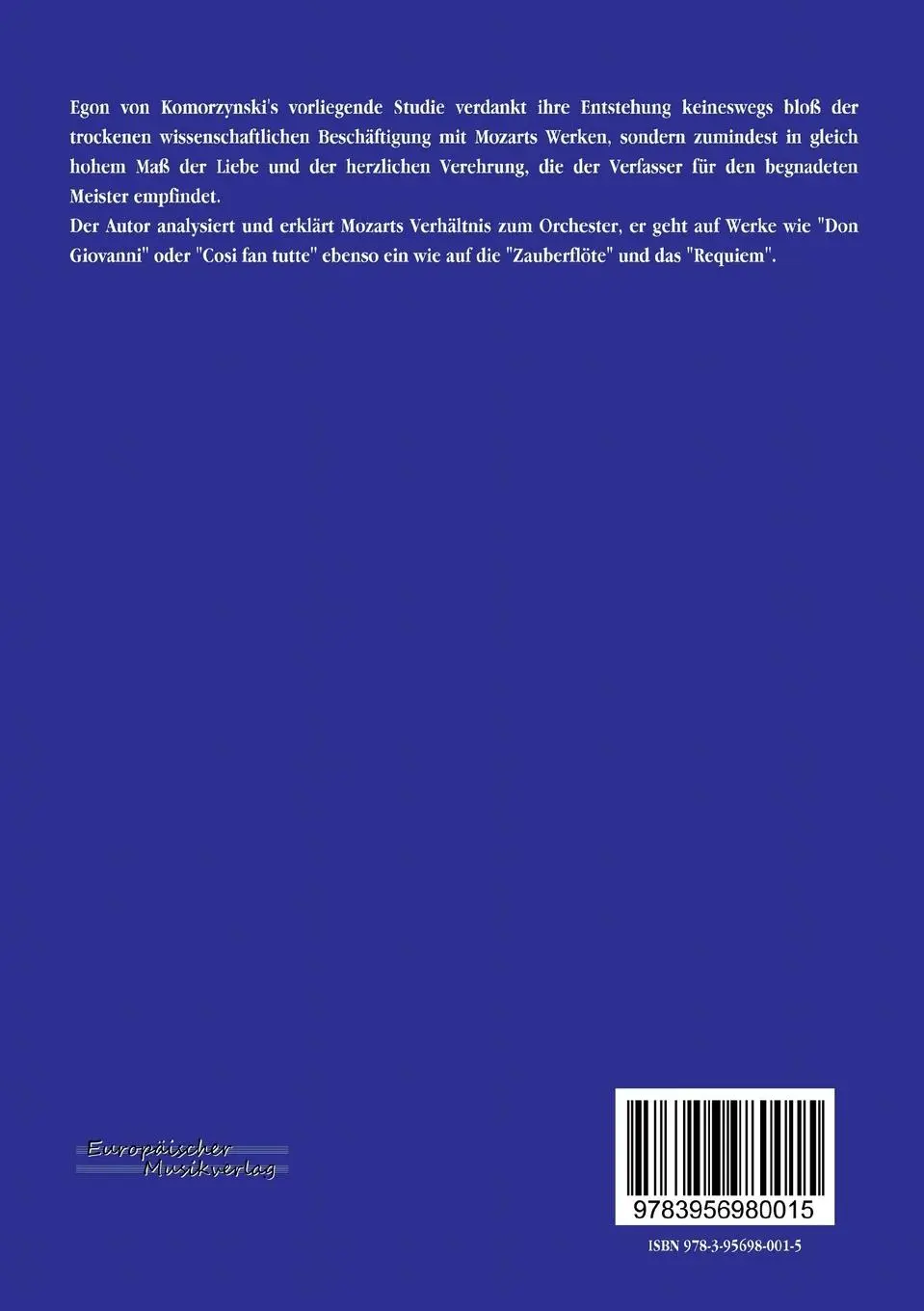Rückseite: 9783956980015 | Mozarts Kunst der Instrumentation | Egon Von Komorzynski | Taschenbuch