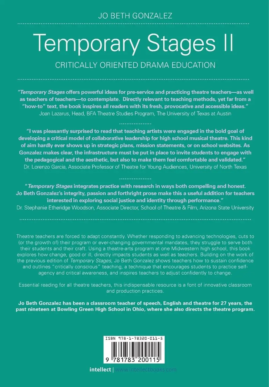 Rückseite: 9781783200115 | Temporary Stages II | Critically Oriented Drama Education | Gonzalez