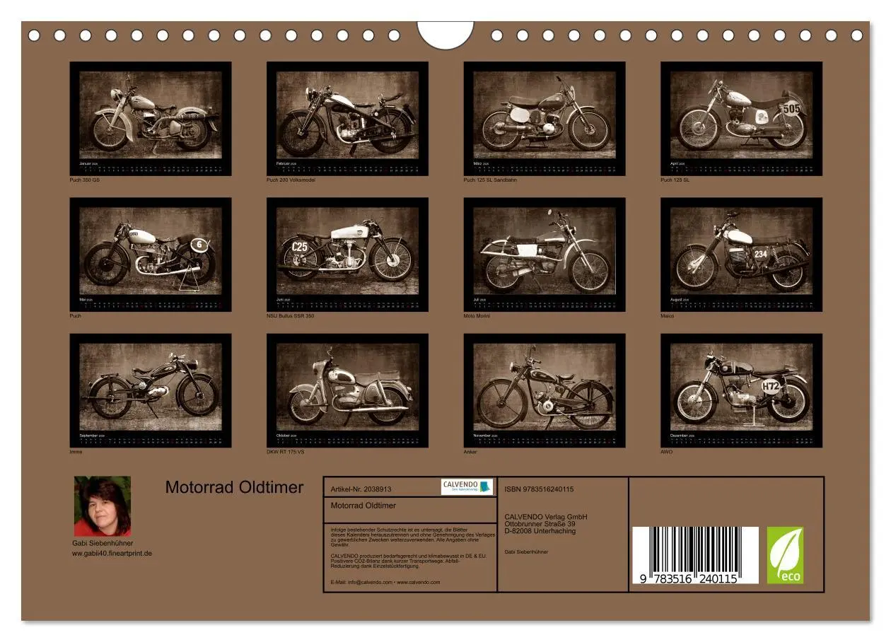 Bild: 9783516240115 | Motorrad Oldtimer (Wandkalender 2026 DIN A4 quer), CALVENDO...