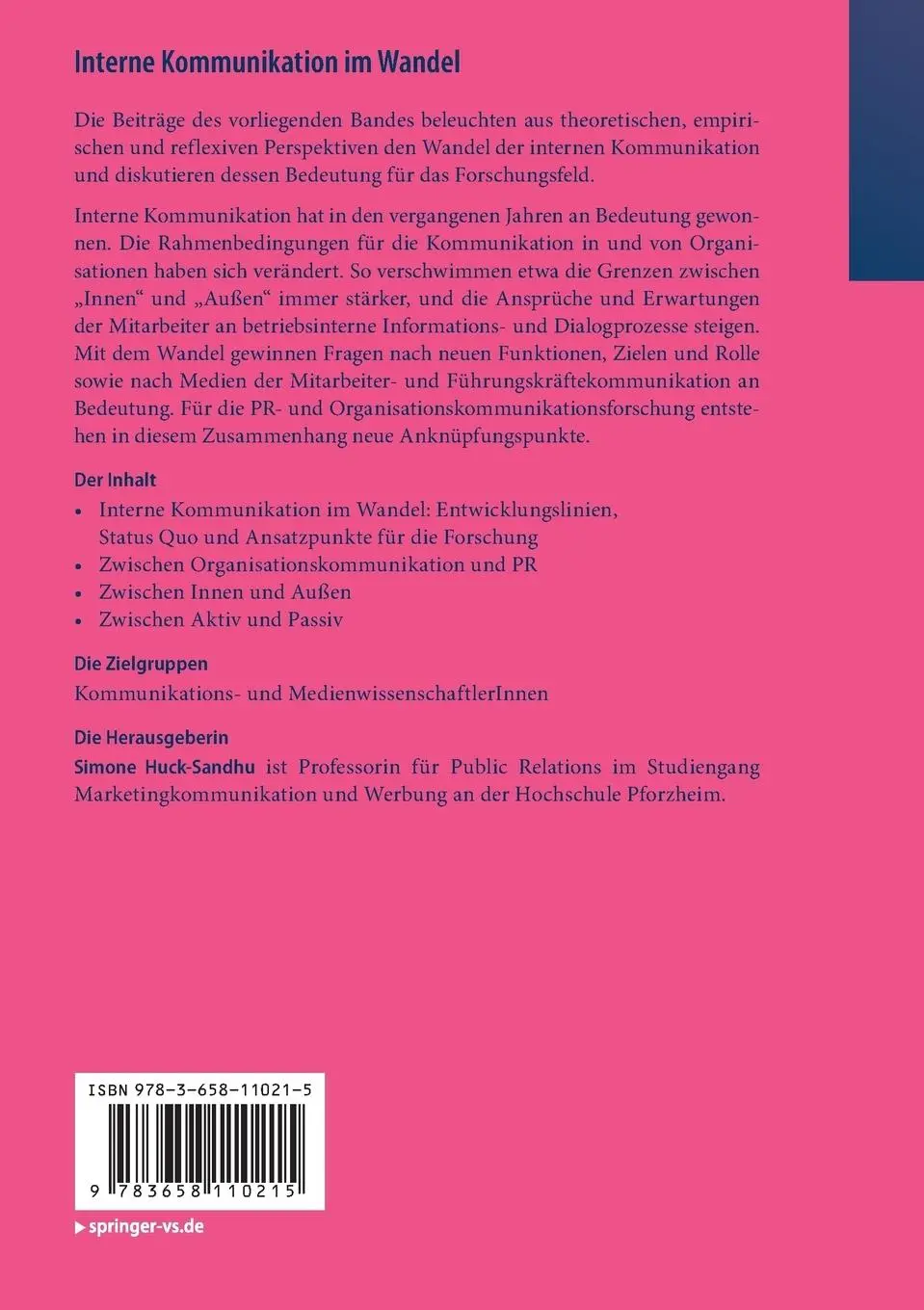 Rückseite: 9783658110215 | Interne Kommunikation im Wandel | Simone Huck-Sandhu | Taschenbuch