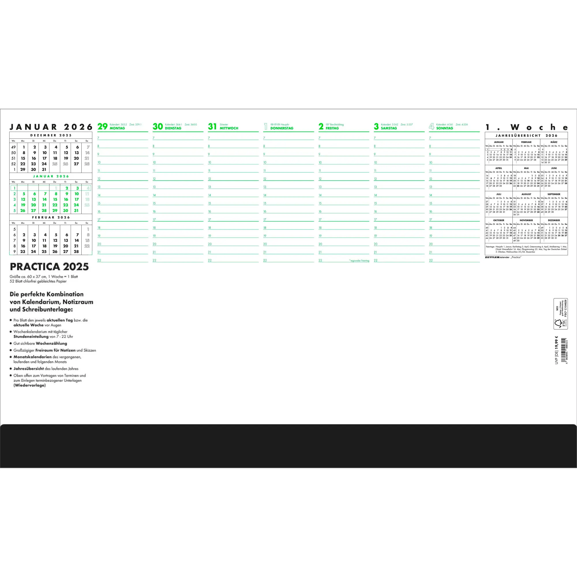 Cover: 4069095000315 | Schreibunterlage Practica 2026 - 59,5x37 cm - 1 Woche auf 1 Blatt -...