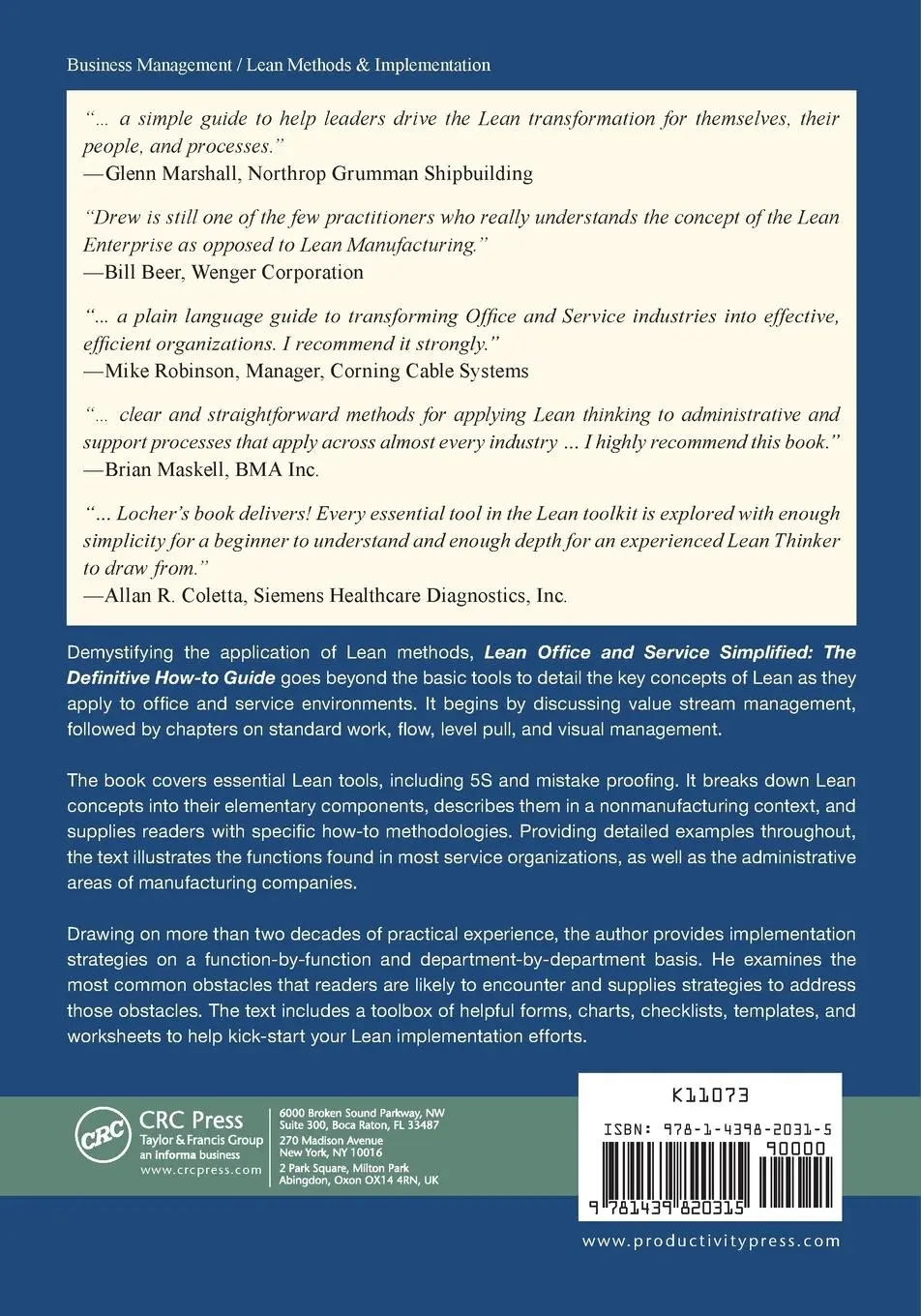 Rückseite: 9781439820315 | Lean Office and Service Simplified | The Definitive How-To Guide