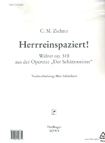 Cover: 9790012120315 | Hereinspaziert op.518: Walzer für Salonorchester Stimmensatz | Ziehrer