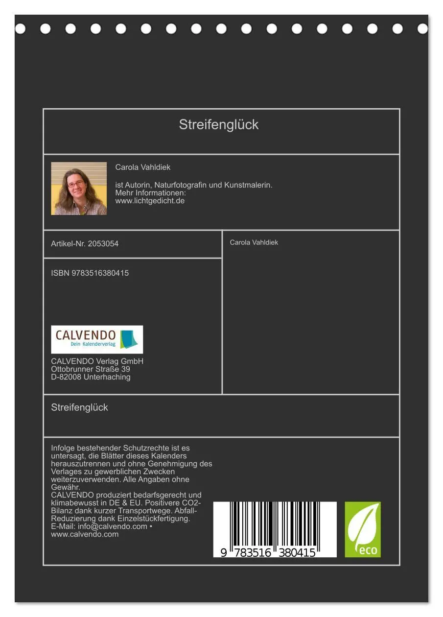 Bild: 9783516380415 | Streifenglück (Tischkalender 2026 DIN A5 hoch), CALVENDO...