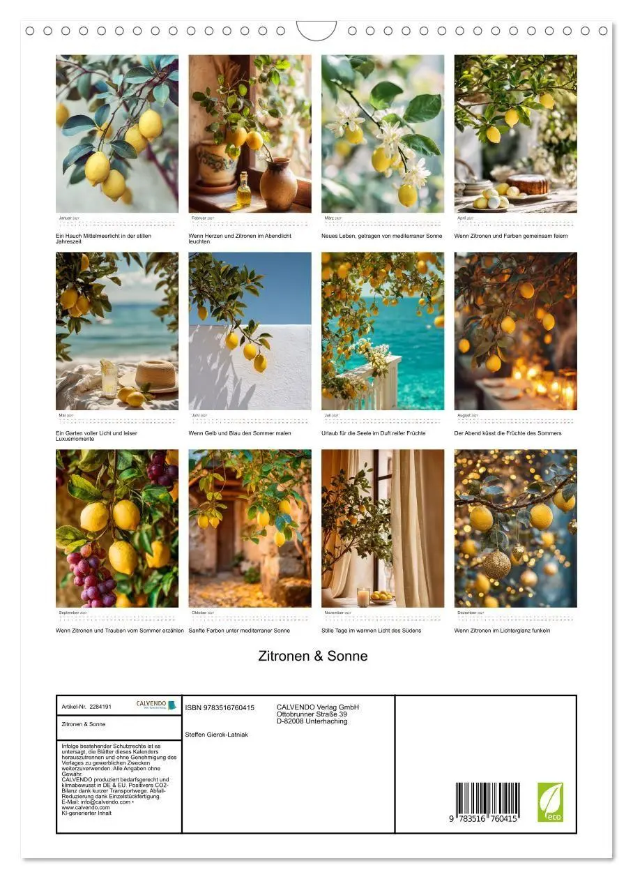 Bild: 9783516760415 | Zitronen &amp; Sonne (Wandkalender 2027 DIN A3 hoch), CALVENDO...