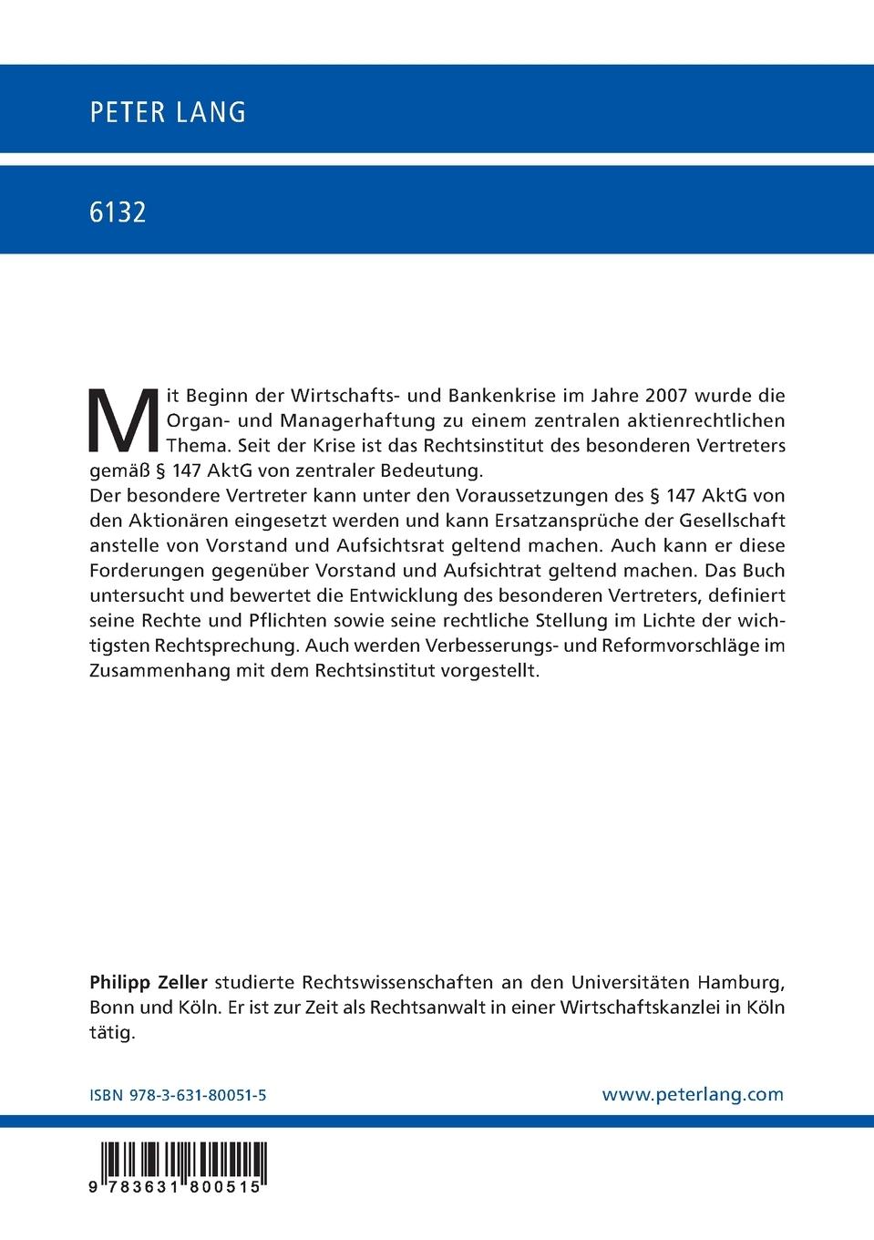 Rückseite: 9783631800515 | Der besondere Vertreter in der Aktiengesellschaft | Philipp Zeller