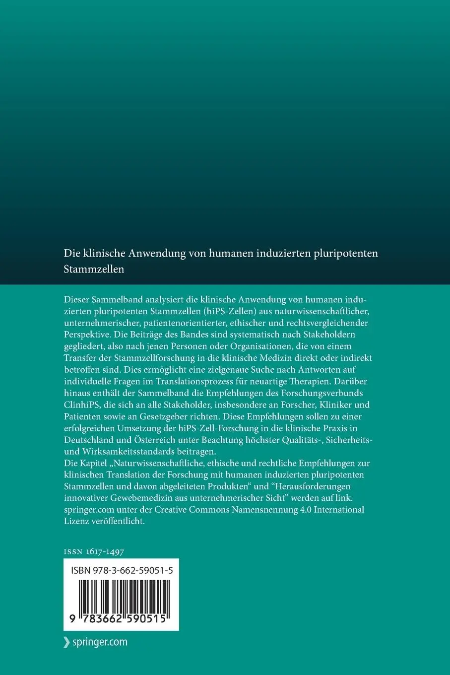 Rückseite: 9783662590515 | Die klinische Anwendung von humanen induzierten pluripotenten...