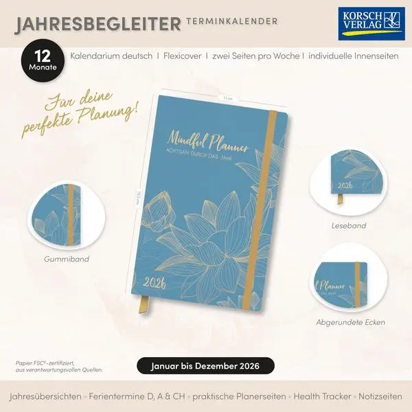 Bild: 9783731890515 | Terminkalender Jahresbegleiter Mindful 2026 | Verlag Korsch | Buch