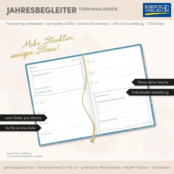 Bild: 9783731890515 | Terminkalender Jahresbegleiter Mindful 2026 | Verlag Korsch | Buch