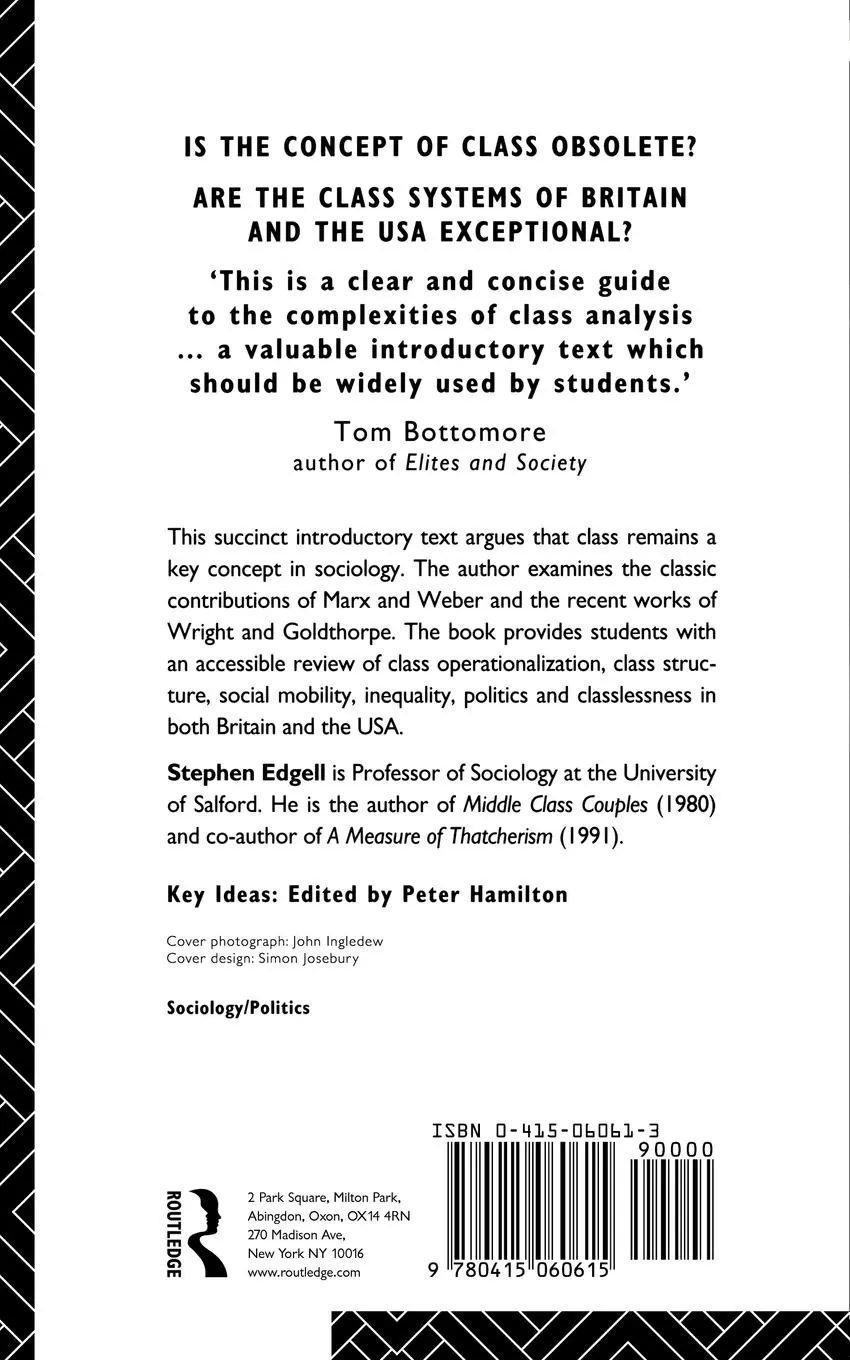 Rückseite: 9780415060615 | Class | Key Concept in Sociology | Stephen Edgell | Taschenbuch | 1993