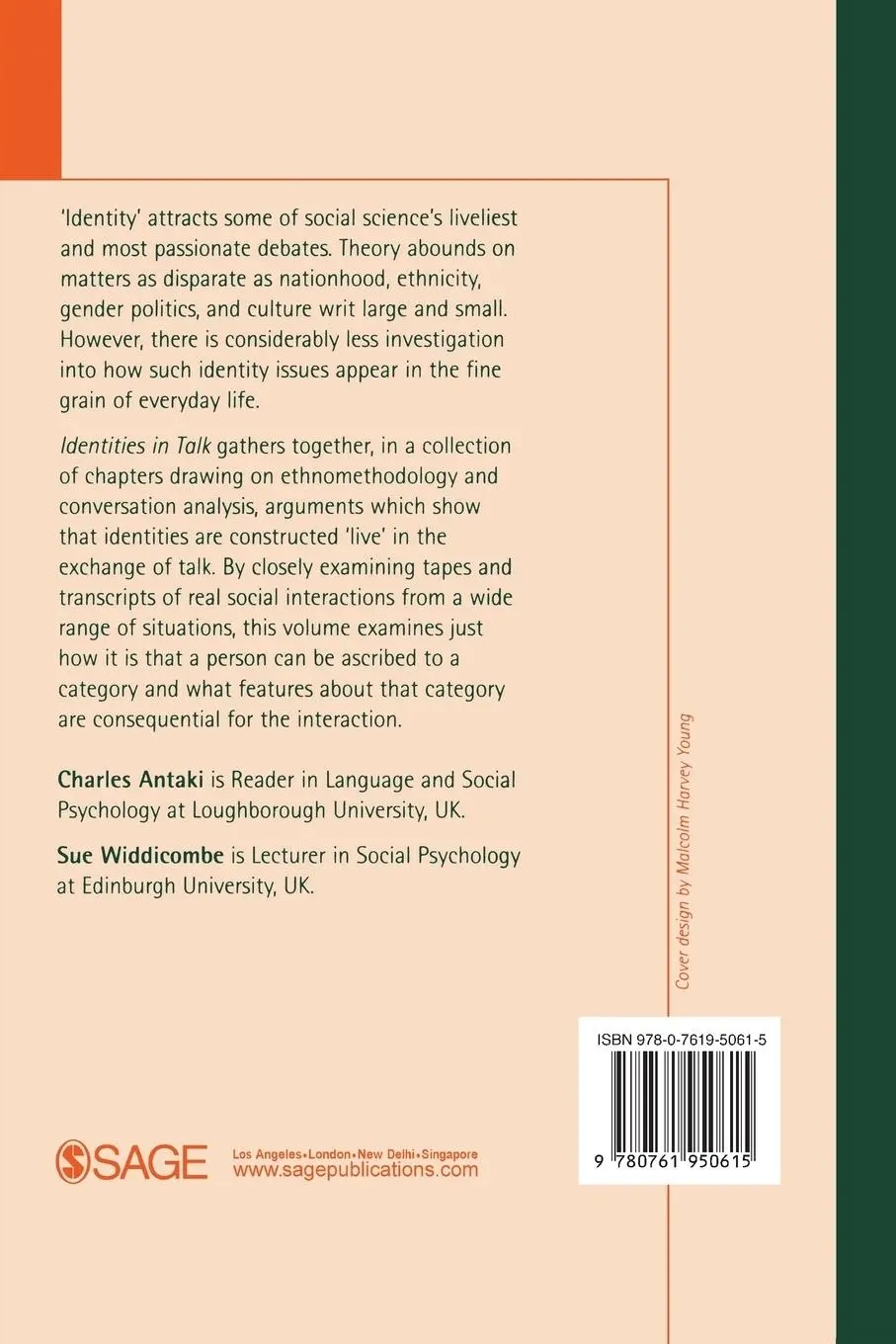 Rückseite: 9780761950615 | Identities in Talk | Charles Antaki (u. a.) | Taschenbuch | Englisch