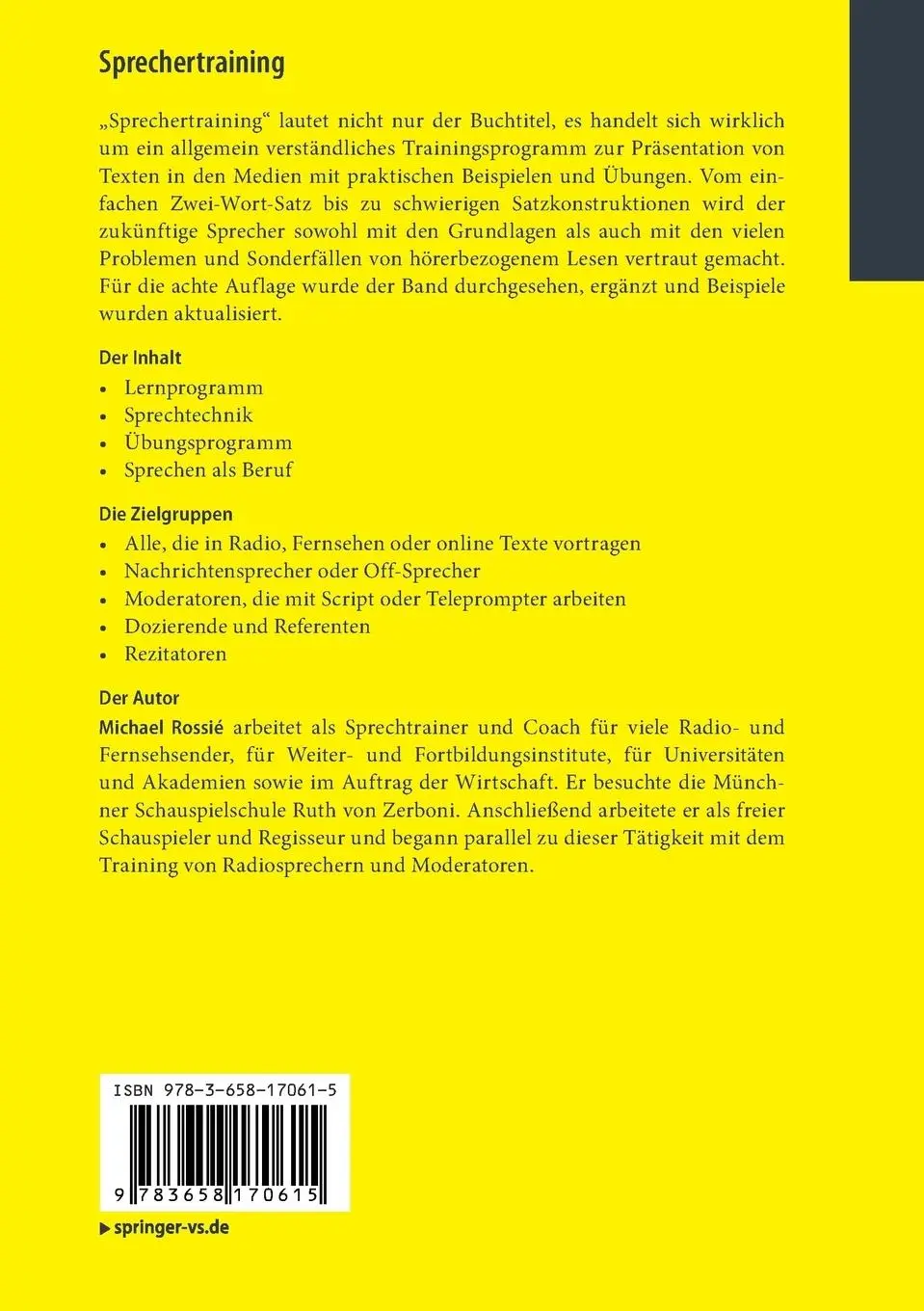 Rückseite: 9783658170615 | Sprechertraining | Michael Rossié | Taschenbuch | XIV | Deutsch | 2017