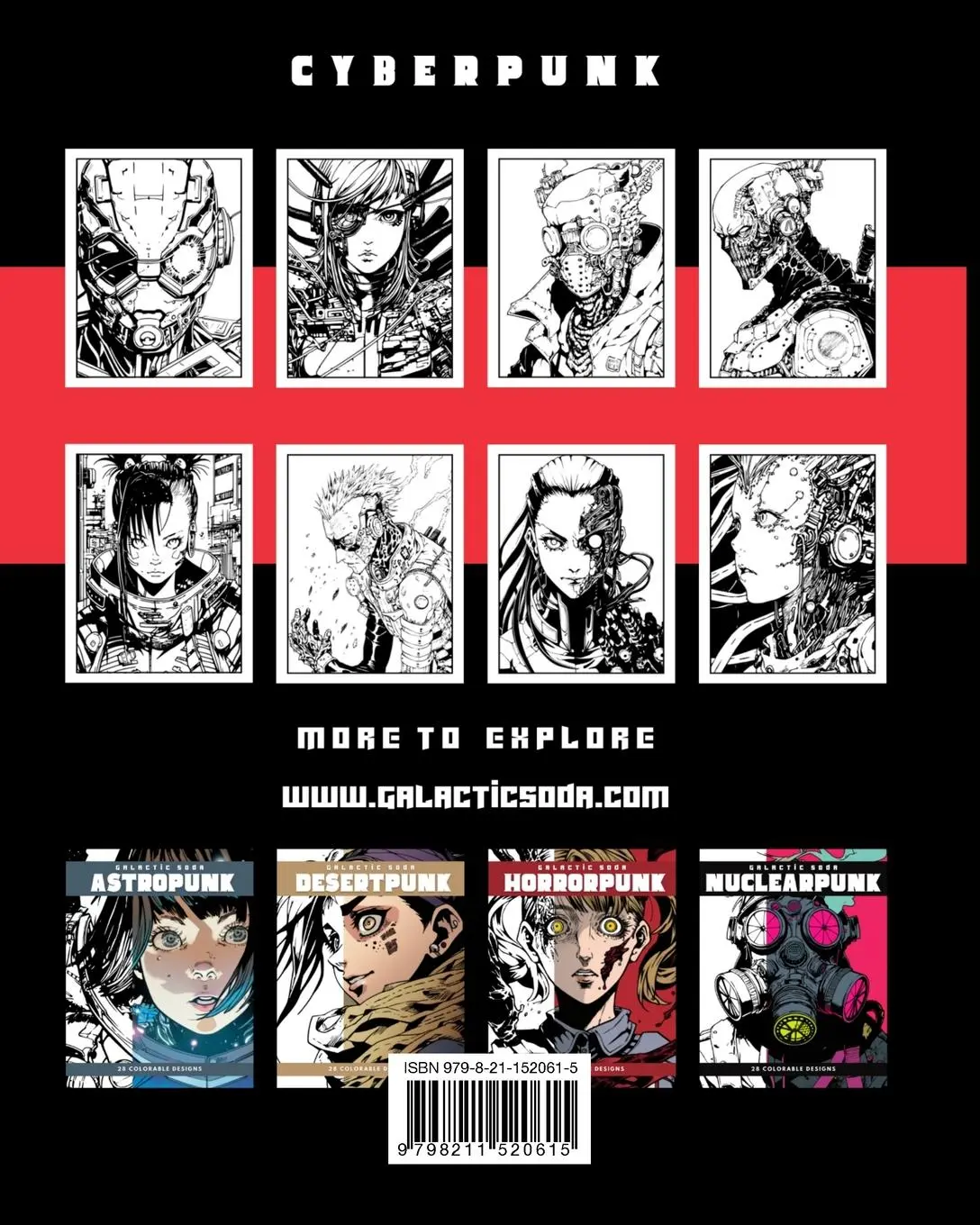 Rückseite: 9798211520615 | CYBERPUNK (Coloring Book) | 28 Colorable Designs | Galactic Soda