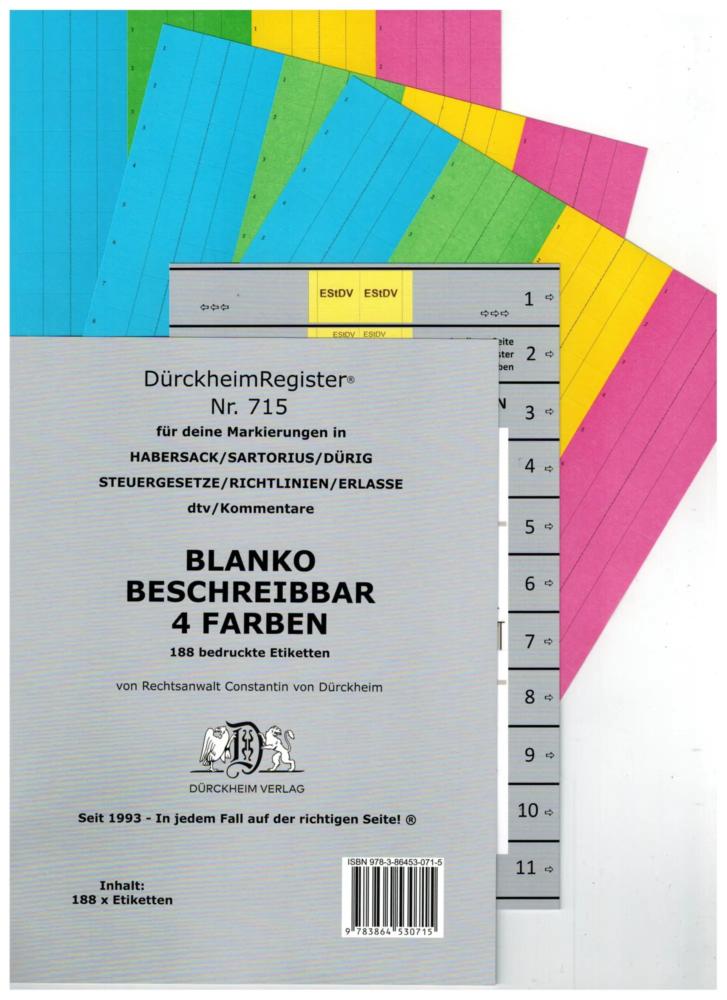 DürckheimRegister® BLANKO-FARBE Beschreibbar für Gesetzestexte mit Stichworten