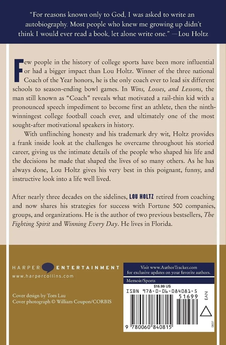 Rückseite: 9780060840815 | Wins, Losses, and Lessons | An Autobiography | Lou Holtz | Taschenbuch