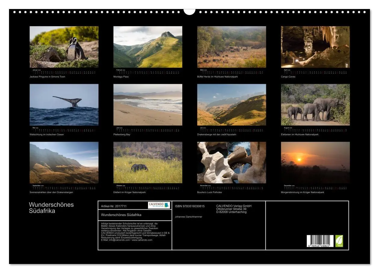 Bild: 9783516030815 | Wunderschönes Südafrika (Wandkalender 2026 DIN A2 quer), CALVENDO...