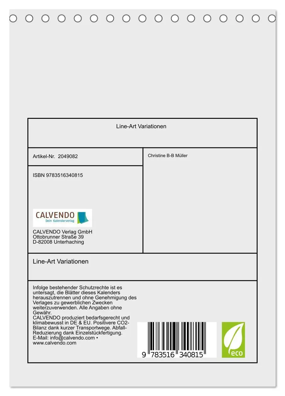 Bild: 9783516340815 | Line-Art Variationen (Tischkalender 2026 DIN A5 hoch), CALVENDO...