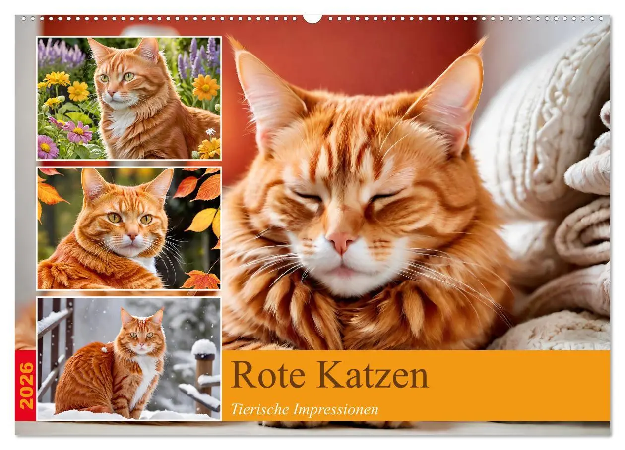 Cover: 9783457860915 | Rote Katzen (Wandkalender 2026 DIN A2 quer), CALVENDO Monatskalender