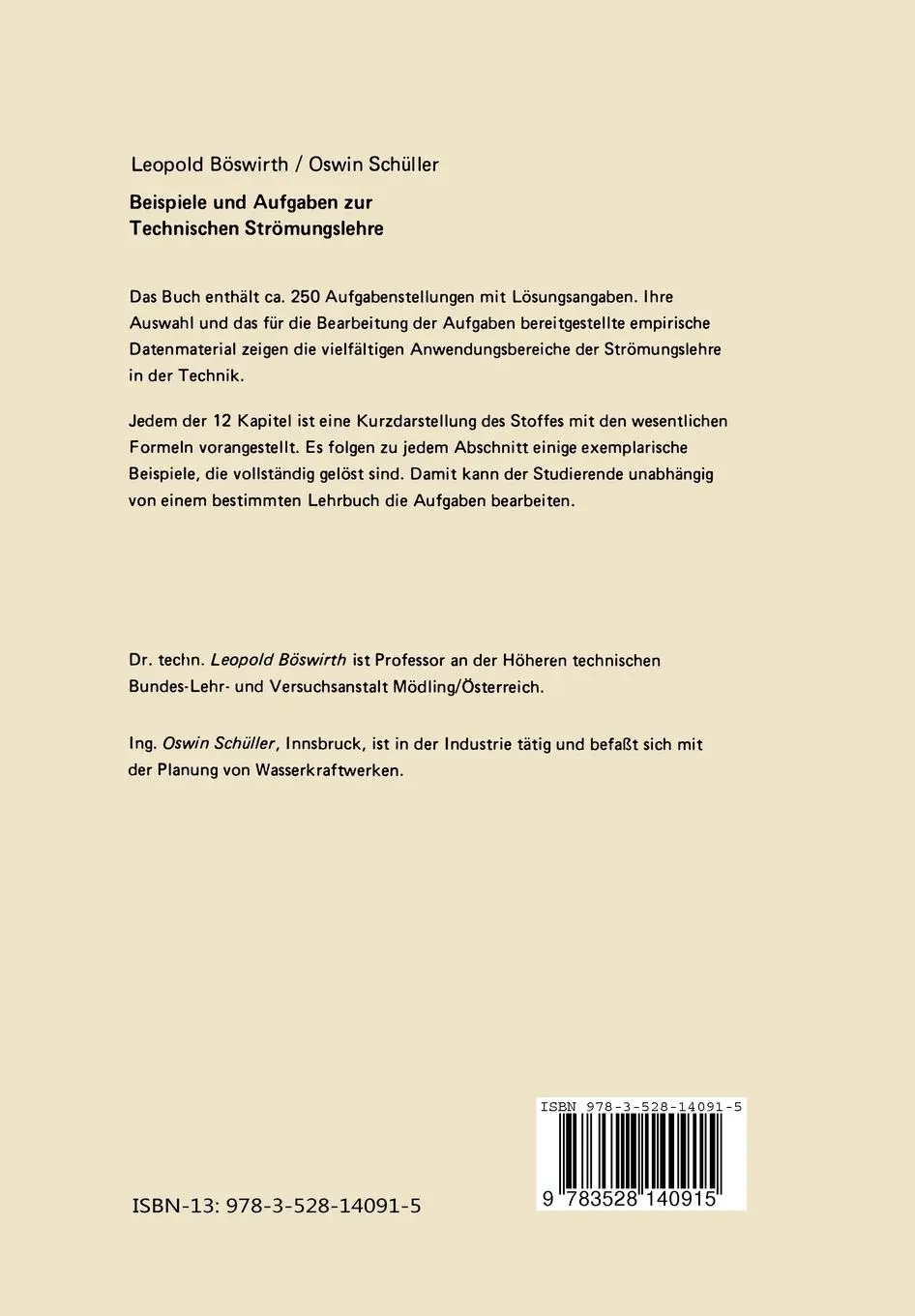 Rückseite: 9783528140915 | Beispiele und Aufgaben zur Technischen Strömungslehre | Böswirth
