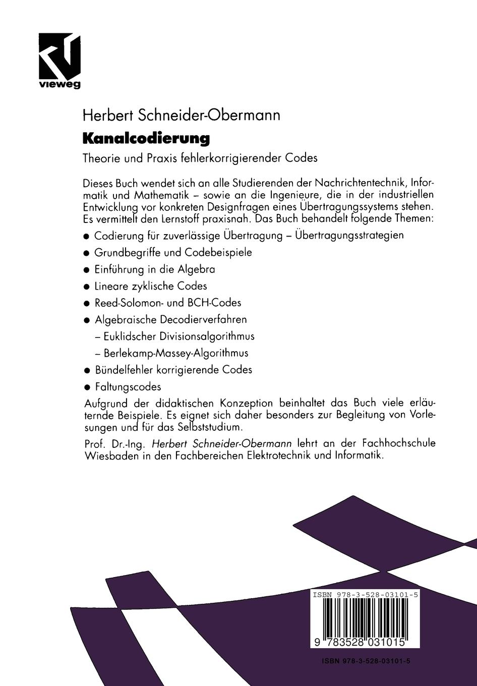 Rückseite: 9783528031015 | Kanalcodierung | Theorie und Praxis fehlerkorrigierender Codes | Buch