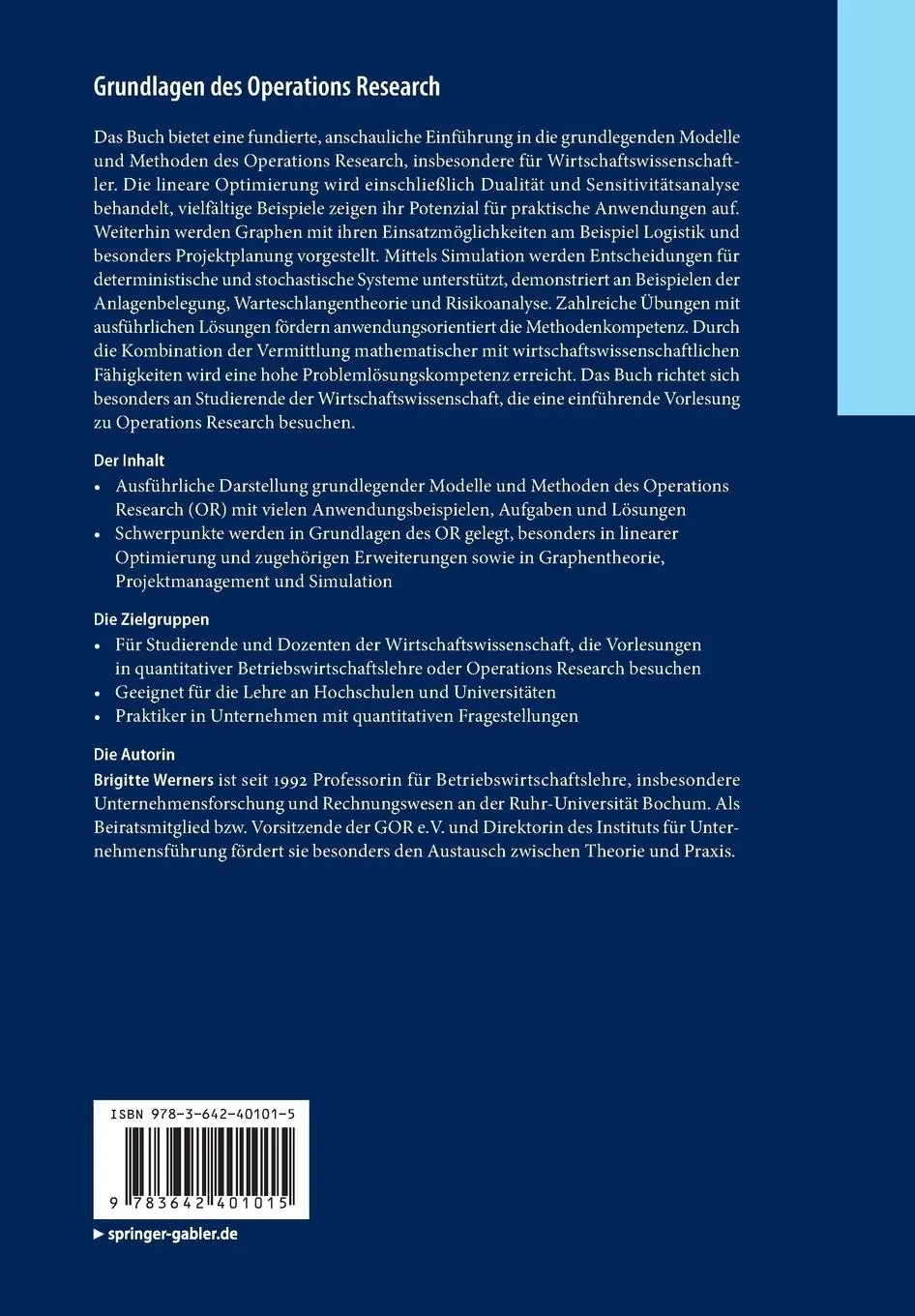 Rückseite: 9783642401015 | Grundlagen des Operations Research | Mit Aufgaben und Lösungen | Buch