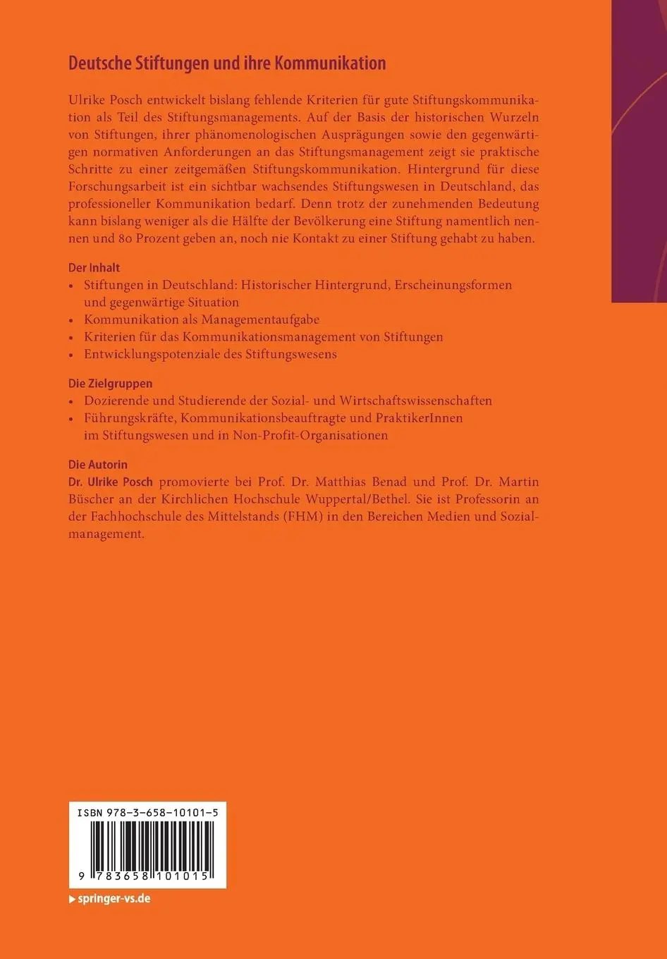 Rückseite: 9783658101015 | Deutsche Stiftungen und ihre Kommunikation | Ulrike Posch | Buch | xiv