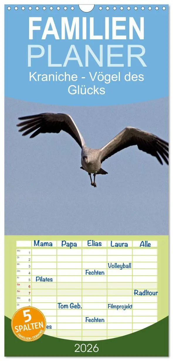 Cover: 9783516521115 | Familienplaner 2026 - Kraniche - Vögel des Glücks mit 5 Spalten...