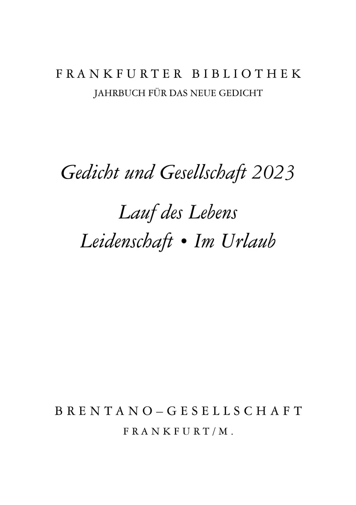 Cover: 9783826701115 | Frankfurter Bibliothek 2023 | Jahrbuch für das neue Gedicht | Buch