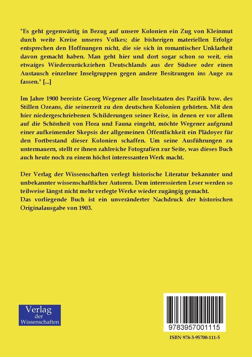 Rückseite: 9783957001115 | Deutschland im Stillen Ozean | Georg Wegener | Taschenbuch | 160 S.