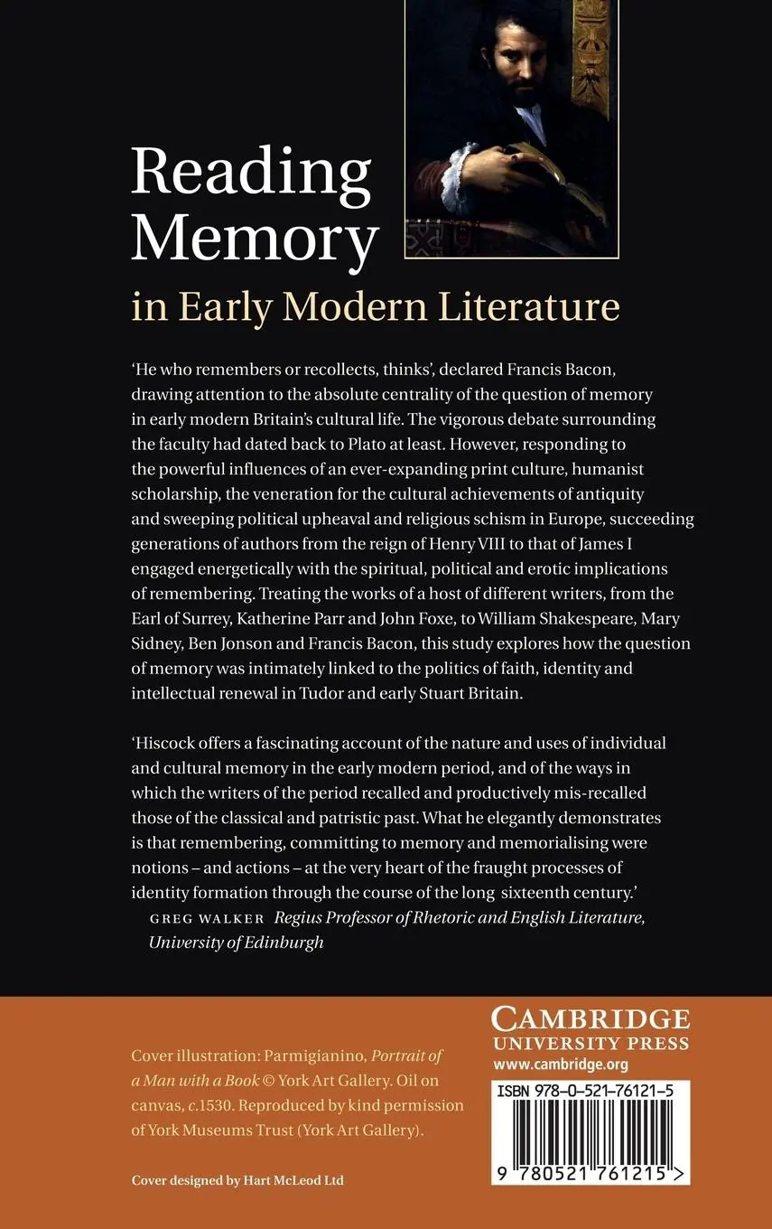 Rückseite: 9780521761215 | Reading Memory in Early Modern Literature | Andrew Hiscock | Buch