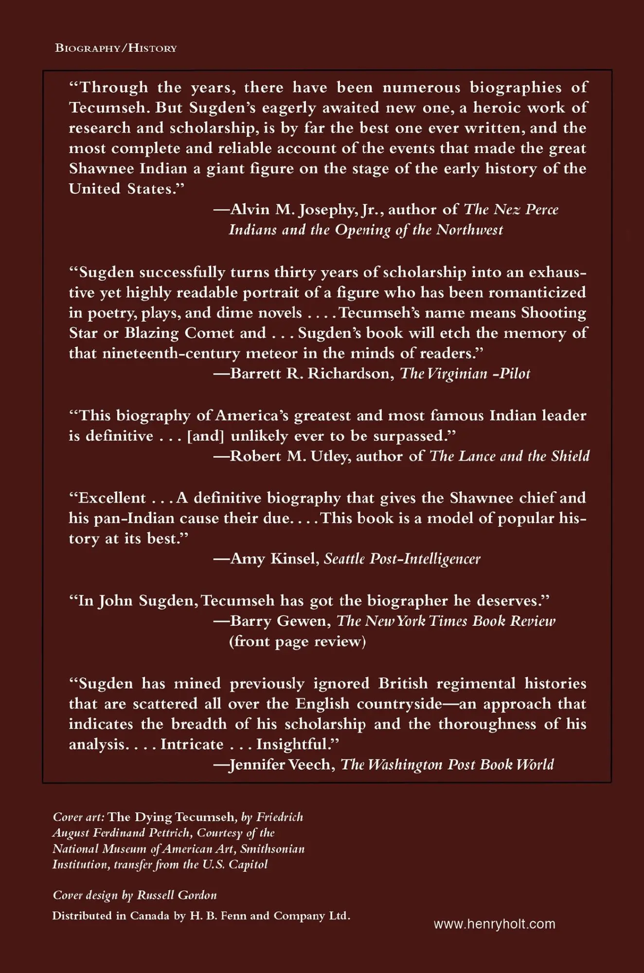 Rückseite: 9780805061215 | Tecumseh | A Life | John Peter Sugden | Taschenbuch | Englisch | 2000
