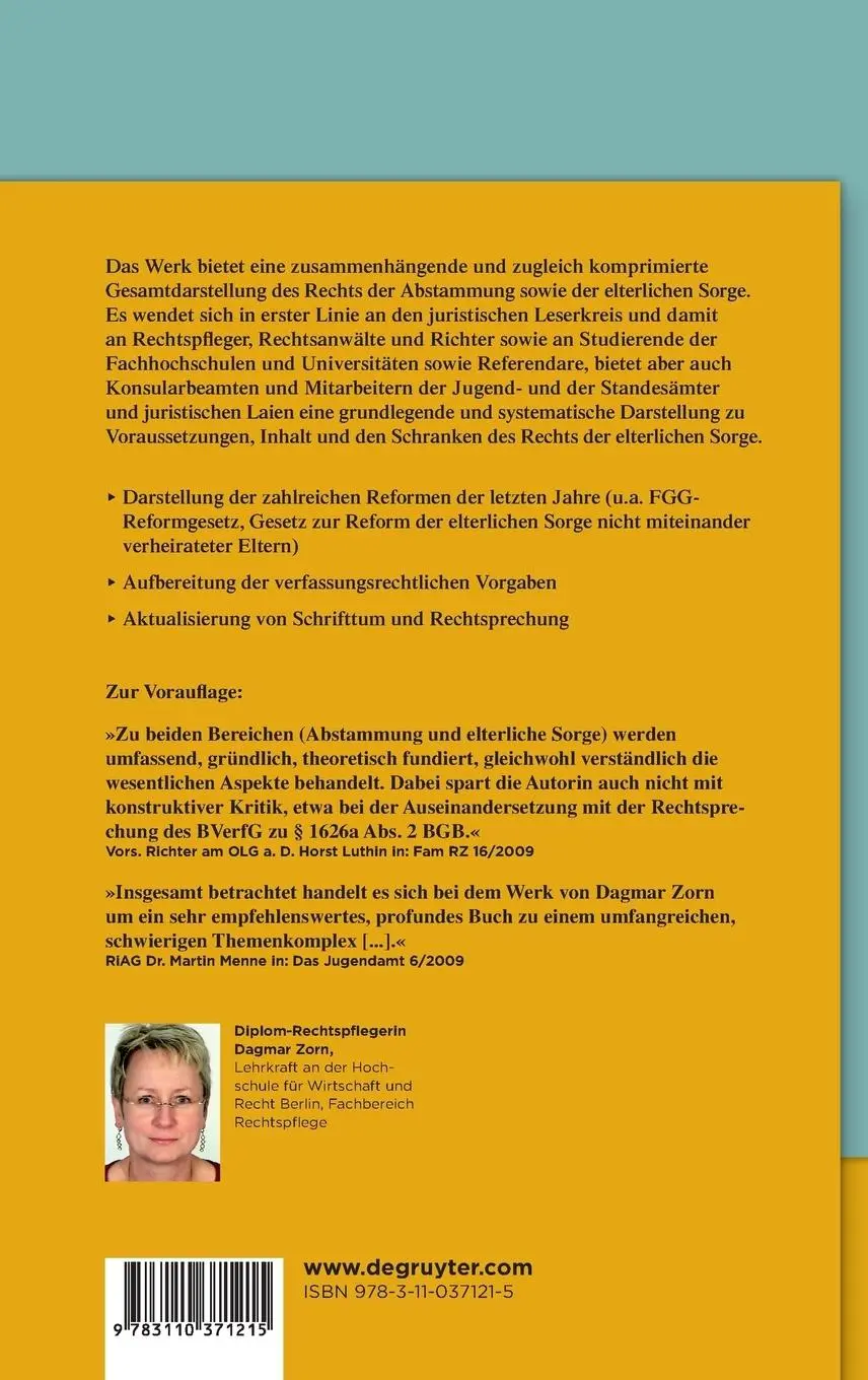 Rückseite: 9783110371215 | Das Recht der elterlichen Sorge | Dagmar Zorn | Buch | XLVI | Deutsch