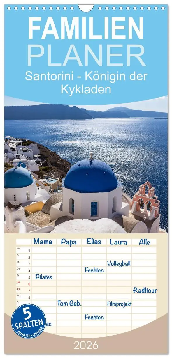 Cover: 9783516511215 | Familienplaner 2026 - Santorini - Königin der Kykladen mit 5...