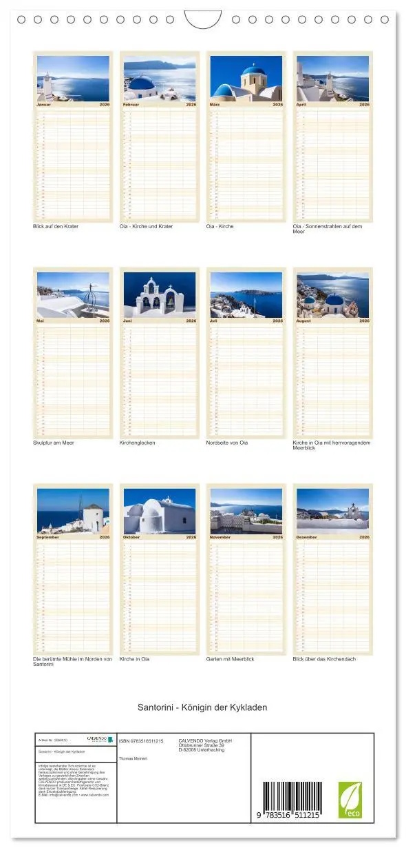 Bild: 9783516511215 | Familienplaner 2026 - Santorini - Königin der Kykladen mit 5...