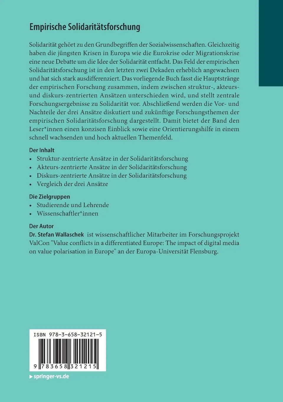 Rückseite: 9783658321215 | Empirische Solidaritätsforschung | Ein Überblick | Stefan Wallaschek