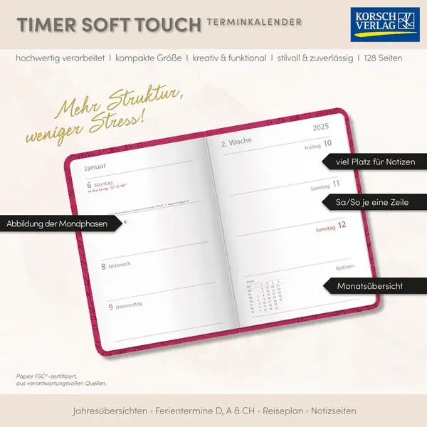 Bild: 9783731891215 | Timer Soft Touch pink 2026 | Verlag Korsch | Buch | 128 S. | Deutsch
